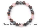 CGB8509 8mm rose quartz, grade AA red tiger eye & hematite energy bracelet