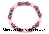 CGB8510 8mm rose quartz, red tiger eye & hematite energy bracelet