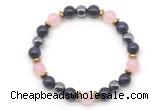 CGB8511 8mm rose quartz, purple tiger eye & hematite energy bracelet