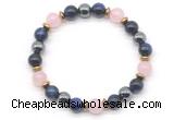 CGB8514 8mm rose quartz, blue tiger eye & hematite energy bracelet