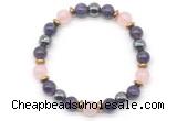 CGB8517 8mm rose quartz, amethyst & hematite energy bracelet