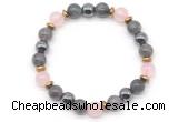 CGB8520 8mm rose quartz, grade A labradorite & hematite energy bracelet