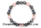 CGB8521 8mm rose quartz, black labradorite & hematite energy bracelet