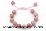 CGB8571 12mm round pink wooden jasper adjustable macrame bracelets