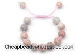 CGB8576 12mm round pink zebra jasper adjustable macrame bracelets