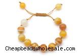 CGB8592 12mm round yellow banded agate adjustable macrame bracelets