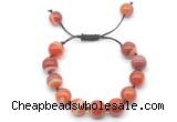 CGB8594 12mm round red banded agate adjustable macrame bracelets