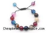 CGB8597 12mm round colorful banded agate adjustable macrame bracelets