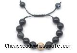 CGB8598 12mm round black banded agate adjustable macrame bracelets