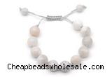 CGB8602 12mm round white crazy lace agate adjustable macrame bracelets