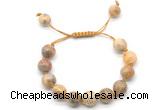 CGB8603 12mm round yellow crazy lace agate adjustable macrame bracelets