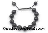 CGB8639 12mm round black obsidian adjustable macrame bracelets