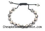 CGB8684 8mm,10mm round dalmatian jasper adjustable macrame bracelets