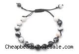 CGB8685 8mm,10mm round black & white jasper adjustable macrame bracelets