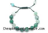 CGB8712 8mm,10mm round green banded agate adjustable macrame bracelets