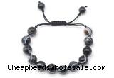 CGB8715 8mm,10mm round black banded agate adjustable macrame bracelets