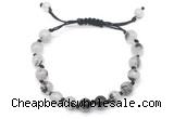 CGB8747 8mm,10mm round black rutilated quartz adjustable macrame bracelets