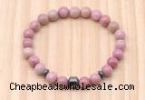 CGB8866 8mm, 10mm pink wooden jasper, drum & rondelle hematite beaded bracelets