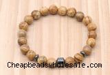 CGB8870 8mm, 10mm picture jasper, drum & rondelle hematite beaded bracelets