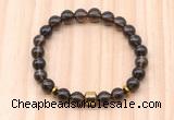 CGB8883 8mm, 10mm smoky quartz, drum & rondelle hematite beaded bracelets