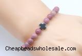 CGB8896 8mm, 10mm pink wooden jasper & cross hematite power beads bracelets