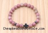 CGB8926 8mm, 10mm pink wooden jasper, cross & rondelle hematite beaded bracelets