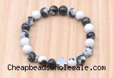 CGB8934 8mm, 10mm black & white jasper, cross & rondelle hematite beaded bracelets