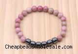 CGB8986 8mm, 10mm pink wooden jasper & drum hematite beaded bracelets