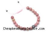 CGB9026 8mm, 10mm pink wooden jasper & drum hematite adjustable bracelets