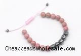 CGB9066 8mm, 10mm pink wooden jasper & drum hematite adjustable bracelets