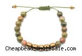 CGB9087 8mm, 10mm unakite & drum hematite adjustable bracelets