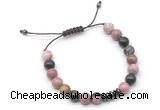 CGB9116 8mm, 10mm rhodonite & rondelle hematite adjustable bracelets