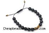 CGB9121 8mm, 10mm black obsidian & rondelle hematite adjustable bracelets