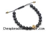 CGB9162 8mm, 10mm black obsidian & cross hematite adjustable bracelets