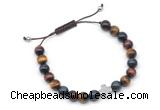 CGB9168 8mm, 10mm colorful tiger eye & cross hematite adjustable bracelets