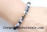 CGB9331 8mm, 10mm matte black & white jasper & drum hematite power beads bracelets