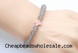 CGB9427 8mm, 10mm matte grey agate & cross hematite power beads bracelets