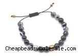 CGB9484 8mm, 10mm black banded agate & drum hematite adjustable bracelets