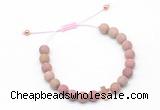 CGB9552 8mm, 10mm matte pink wooden jasper & cross hematite adjustable bracelets