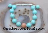 CGB9605 12mm round blue howlite & moonstone adjustable bracelets