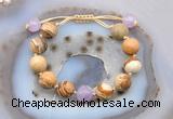 CGB9703 12mm round picture jasper & lavender amethyst adjustable bracelets