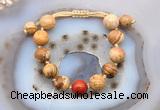 CGB9715 12mm round picture jasper & red jasper adjustable bracelets