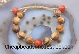 CGB9726 12mm round picture jasper & fire agate adjustable bracelets