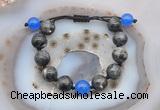 CGB9807 12mm round black labradorite & candy jade adjustable bracelets