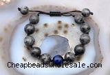 CGB9815 12mm round black labradorite & blue tiger eye adjustable bracelets