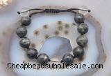 CGB9820 12mm round black labradorite & white crystal adjustable bracelets