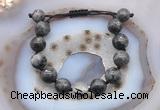 CGB9821 12mm round black labradorite & black rutilated quartz adjustable bracelets