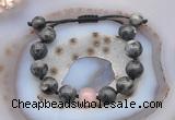 CGB9823 12mm round black labradorite & rose quartz adjustable bracelets