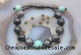 CGB9825 12mm round black labradorite & amazonite adjustable bracelets