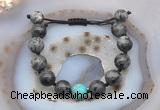 CGB9829 12mm round black labradorite & blue sea sediment jasper adjustable bracelets